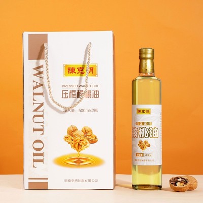 【一件代发】陈克明食用油500ml*2压榨一级核桃油高颜值带礼盒 2盒图2