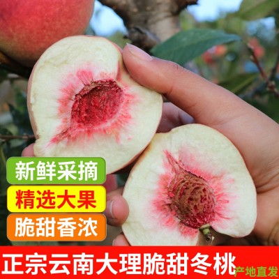 正宗云南大理冬桃脆甜桃子新鲜水果当季现摘毛桃雪桃大果五斤包邮图1