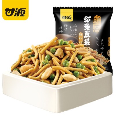 甘源鲜虾味/烤肉味虾条豆果坚果炒货休闲办公室吃货零食小吃285g图5